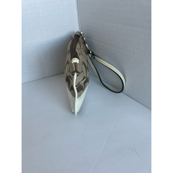 Coach Brown Signature/Ivory Cream Stripe Wristlet Wallet - Picture 3 of 6